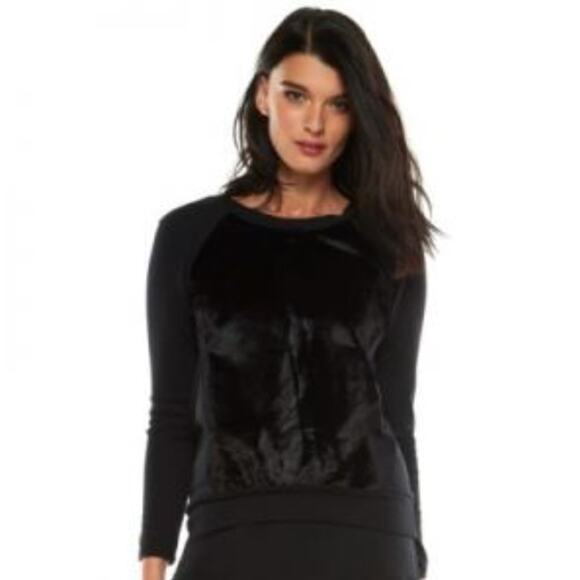 Ellie Tahari Velour Black Sweatshirt M Minimal Luxury Staple Classic Capsule - Picture 1 of 9